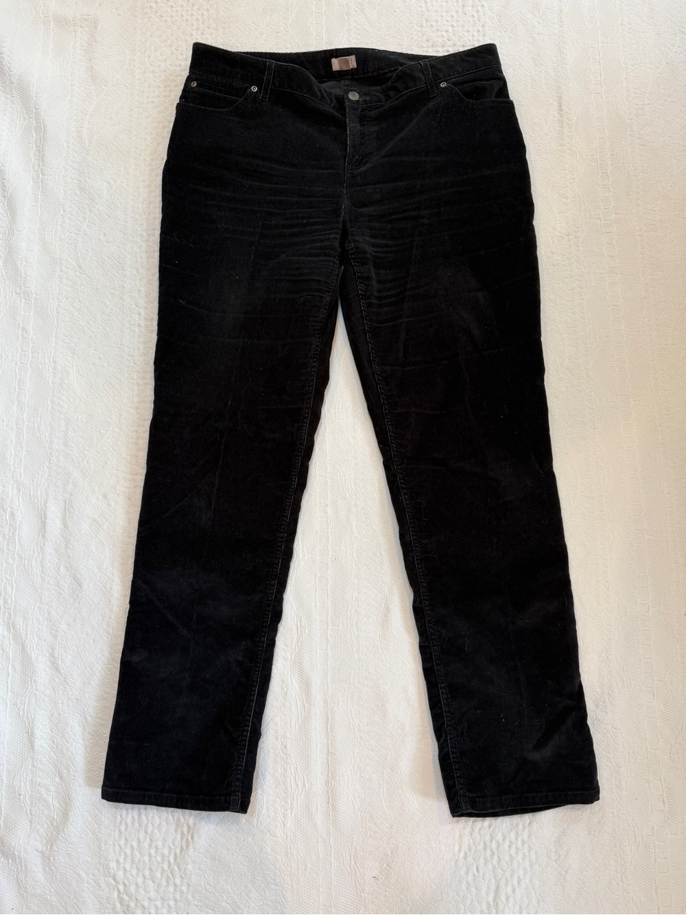 J. Jill Size 12 Slim Leg Pants Womens Black Corduroy Stretch Mid Rise 5-Pocket